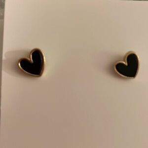 NIP black heart post earrings with gold tone trim